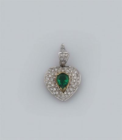 Pendente Cuore con Smeraldo e Diamanti