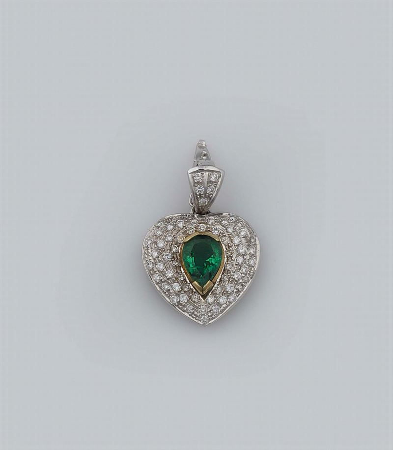 Emerald and diamond pendant  - Auction Fine Jewels - II - Cambi Casa d'Aste