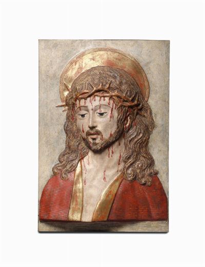 Rilievo Raffigurante Ecce Homo in Cartapesta Dipinta. Toscana Fine del XV Secolo