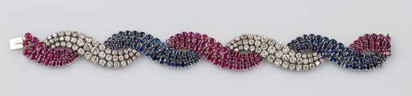 Diamond, sapphire and ruby bracelet. Cesa