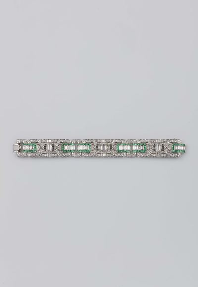 Bracciale Art Deco con Diamanti e Smeraldi