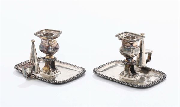 Coppia di bugie in rame argentato, XIX-XX secolo