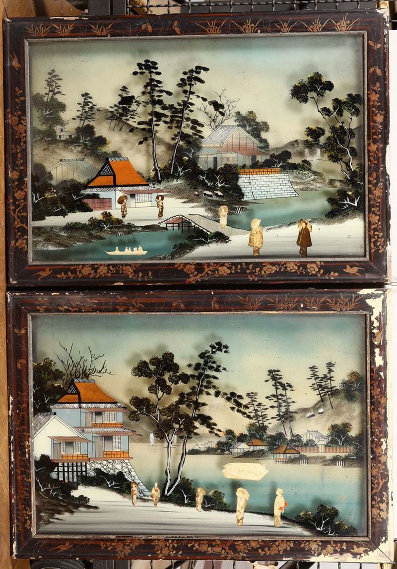 Coppia di pannelli dipinti su vetro, Cina XX secolo  - Asta Dipinti del XIX-XX Secolo | Asta a Tempo - Cambi Casa d'Aste