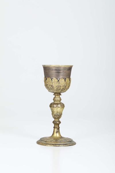 Calice in Bronzo Dorato e Argentato, Toscana XVII Secolo