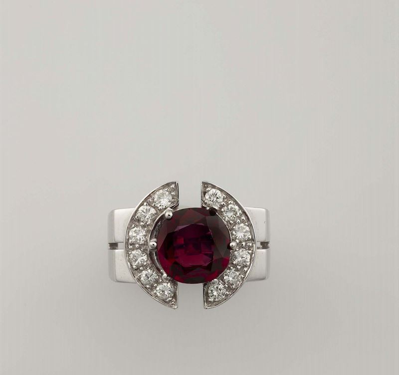 Anello con rubino di ct 2,45 circa e diamanti  - Asta Fine Jewels - Cambi Casa d'Aste