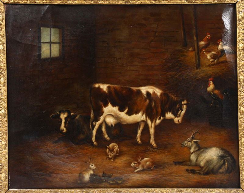 Anonimo del XIX secolo Animali nella stalla  - Asta Antiquariato - I - Cambi Casa d'Aste