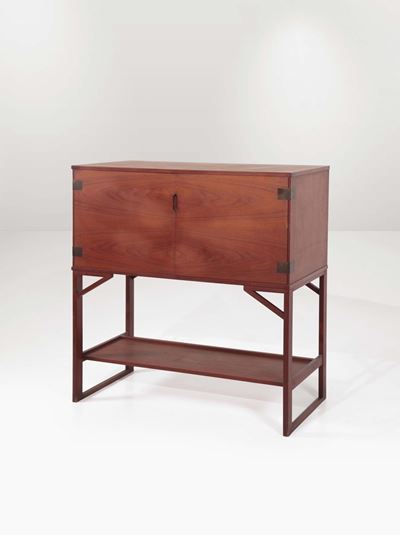 Mobile Bar in Legno con Dettagli in Ottone. Prod. Italia, 1950 Ca.