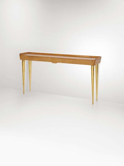 Consolle a Parete in Legno con Supporti in Ottone.