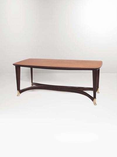 Tavolo in Legno Ebanizzato con Puntali in Ottone.