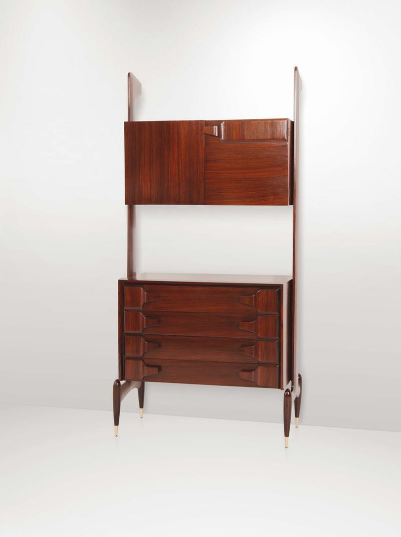 Mobile bar in legno di palissandro con dettagli in ottone.  - Asta Design - Cambi Casa d'Aste