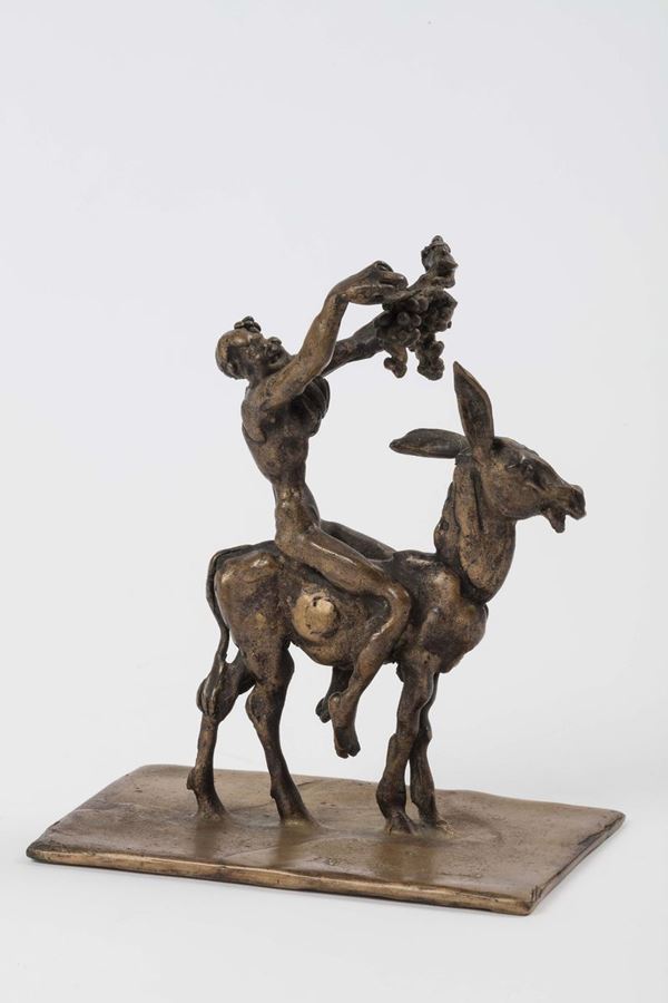 Satiro su asinello in bronzo, XX secolo