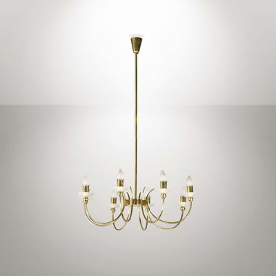 Lampada a Sospensione con Struttura in Ottone e Ottone Laccato.