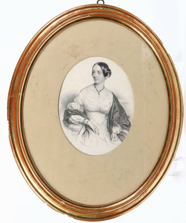 Disegno a carboncino su carta raffigurante figura femminile, XIX secolo