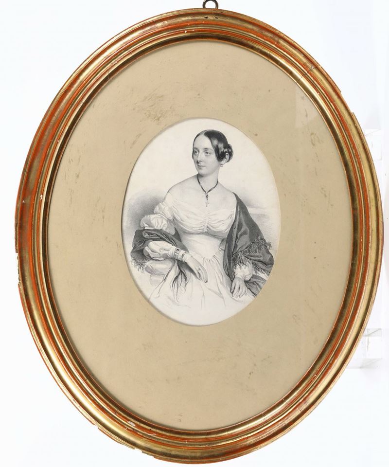Disegno a carboncino su carta raffigurante figura femminile, XIX secolo  - Asta Asta a Tempo antiquariato - II - Cambi Casa d'Aste