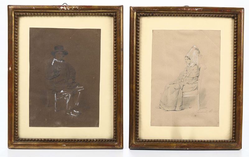 Due disegni a carboncino su carta datati 1845  - Asta Asta a Tempo antiquariato - II - Cambi Casa d'Aste