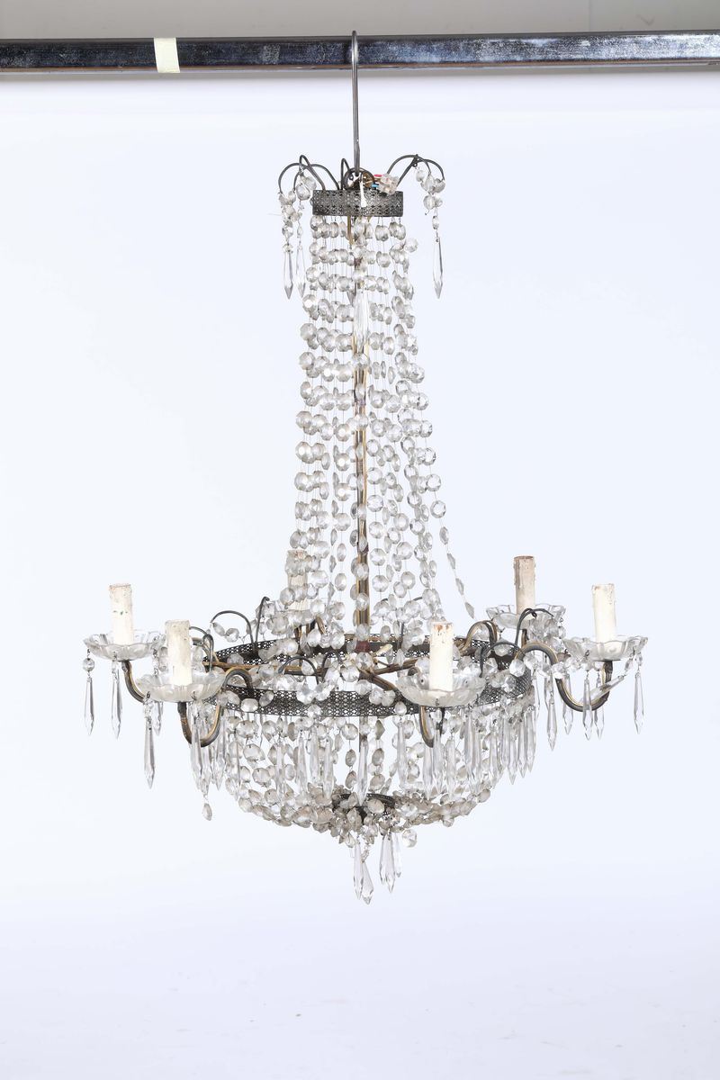 Piccolo lampadario a mongolfiera in cristallo  - Auction Asta a Tempo antiquariato - II - Cambi Casa d'Aste