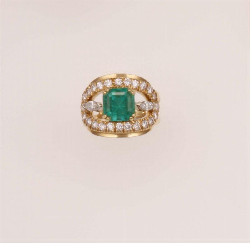 Repossi. Anello con smeraldo Colombia di ct 3,00 circa e diamanti a contorno  - Asta Fine Jewels - Cambi Casa d'Aste