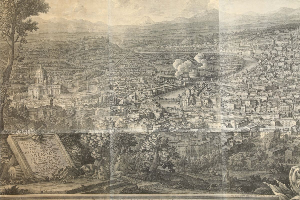 Stampa Raffigurante Prospetto della Città di Roma Visto dal Monte Gianicolo, 1765