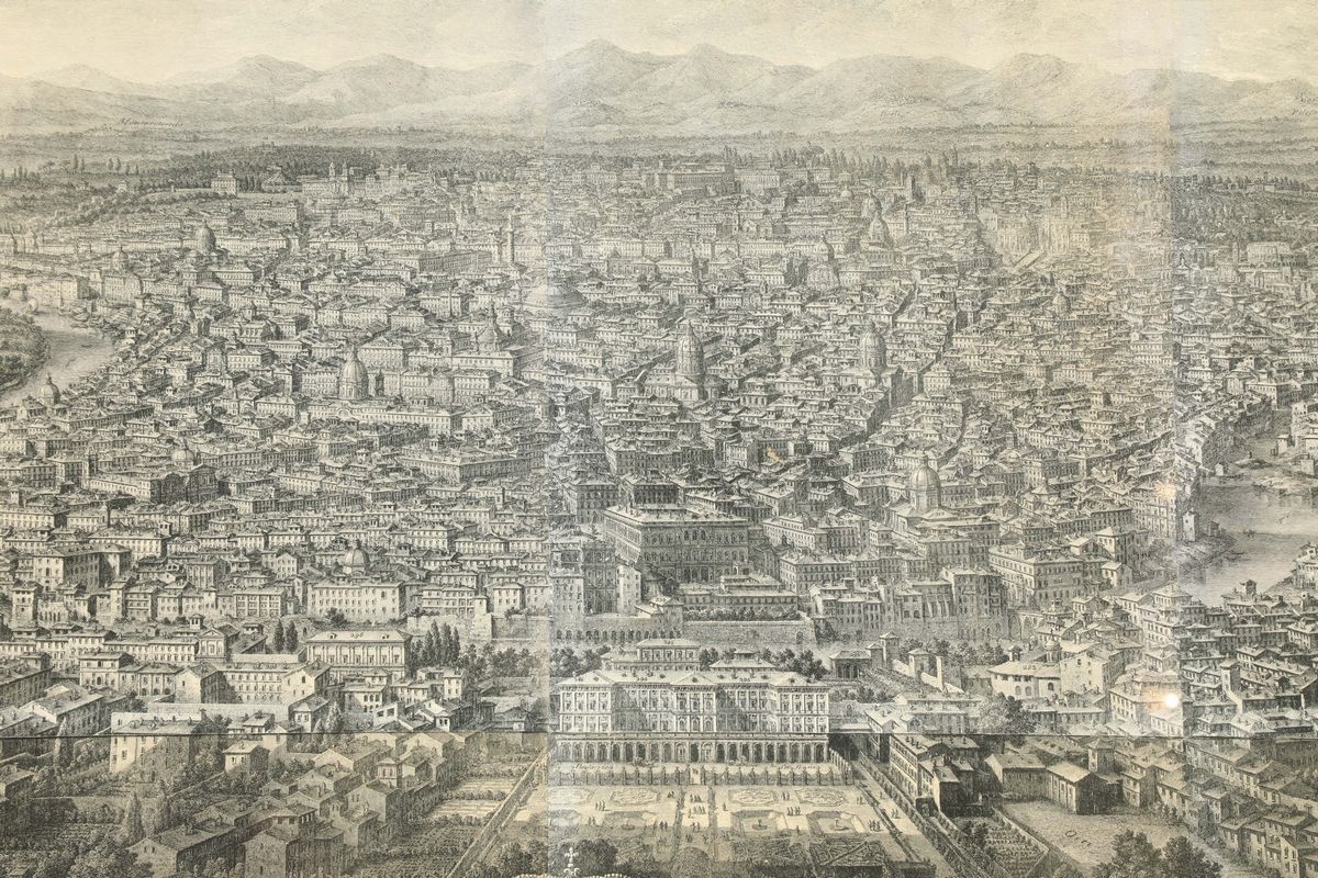 Stampa Raffigurante Prospetto della Città di Roma Visto dal Monte Gianicolo, 1765