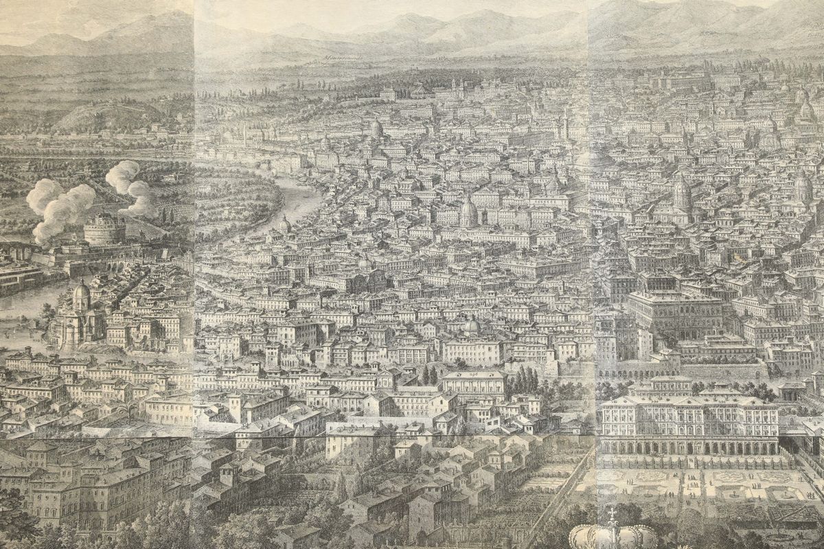 Stampa Raffigurante Prospetto della Città di Roma Visto dal Monte Gianicolo, 1765