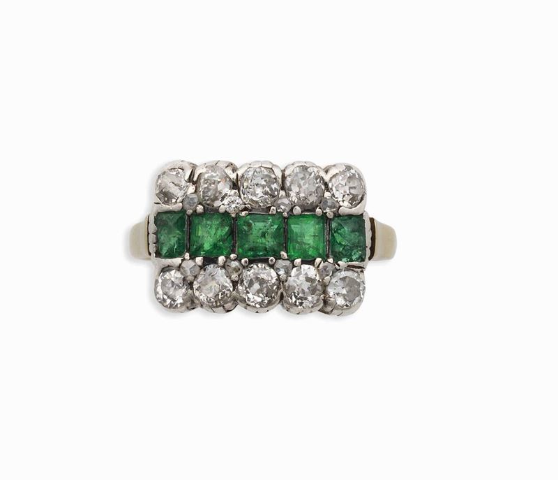 Anello con smeraldi e diamanti di vecchio taglio  - Asta Vintage, Gioielli e Bijoux - Cambi Casa d'Aste