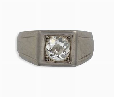 Anello con Diamante di Vecchio Taglio di Ct 0,95 Circa