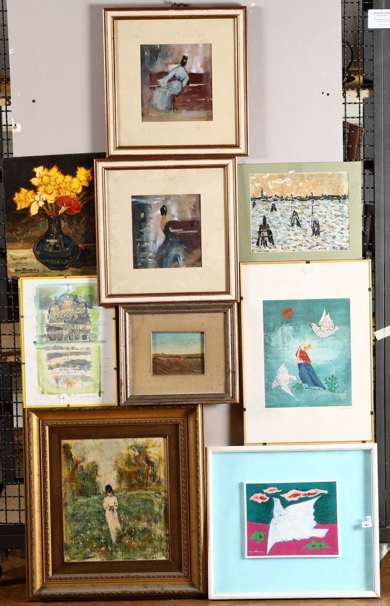 Lotto di 9 dipinti e grafiche di autori diversi  - Auction Paintings online auction - Cambi Casa d'Aste