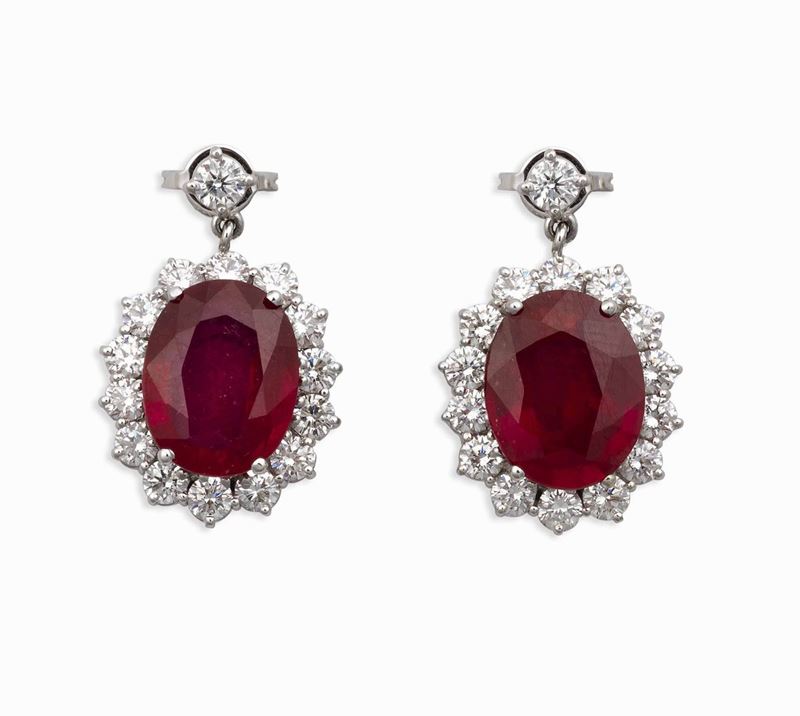 Orecchini con rubini trattati e diamanti a contorno  - Auction Vintage, Jewels and Bijoux - Cambi Casa d'Aste