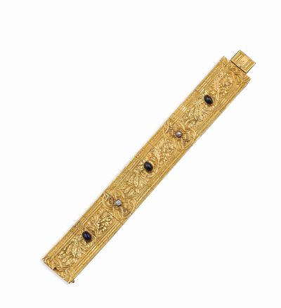 Bracciale a Nastro con Zaffiri Taglio Cabochon e Diamanti