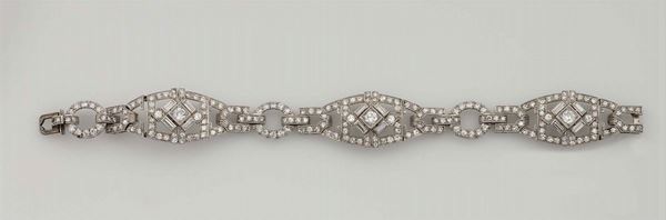 Bracciale Art Deco con diamanti di vecchio taglio rotondi e a baguette