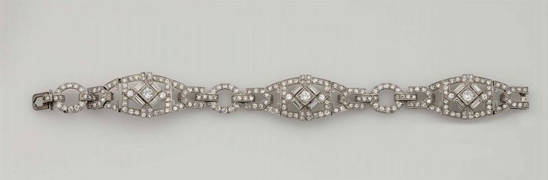 Bracciale Art Deco con diamanti di vecchio taglio rotondi e a baguette  - Asta Fine Jewels - Cambi Casa d'Aste