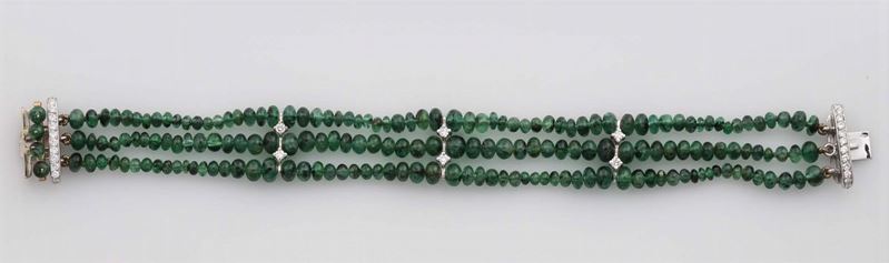 Bracciale a tre file di smeraldi  - Asta Fine Jewels - Cambi Casa d'Aste