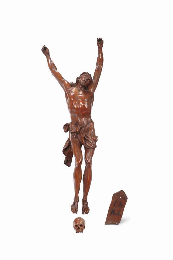 Cristo vivo in legno di bosso scolpito. Scultore barocco fiammingo o tedesco del XVII-XVIII secolo