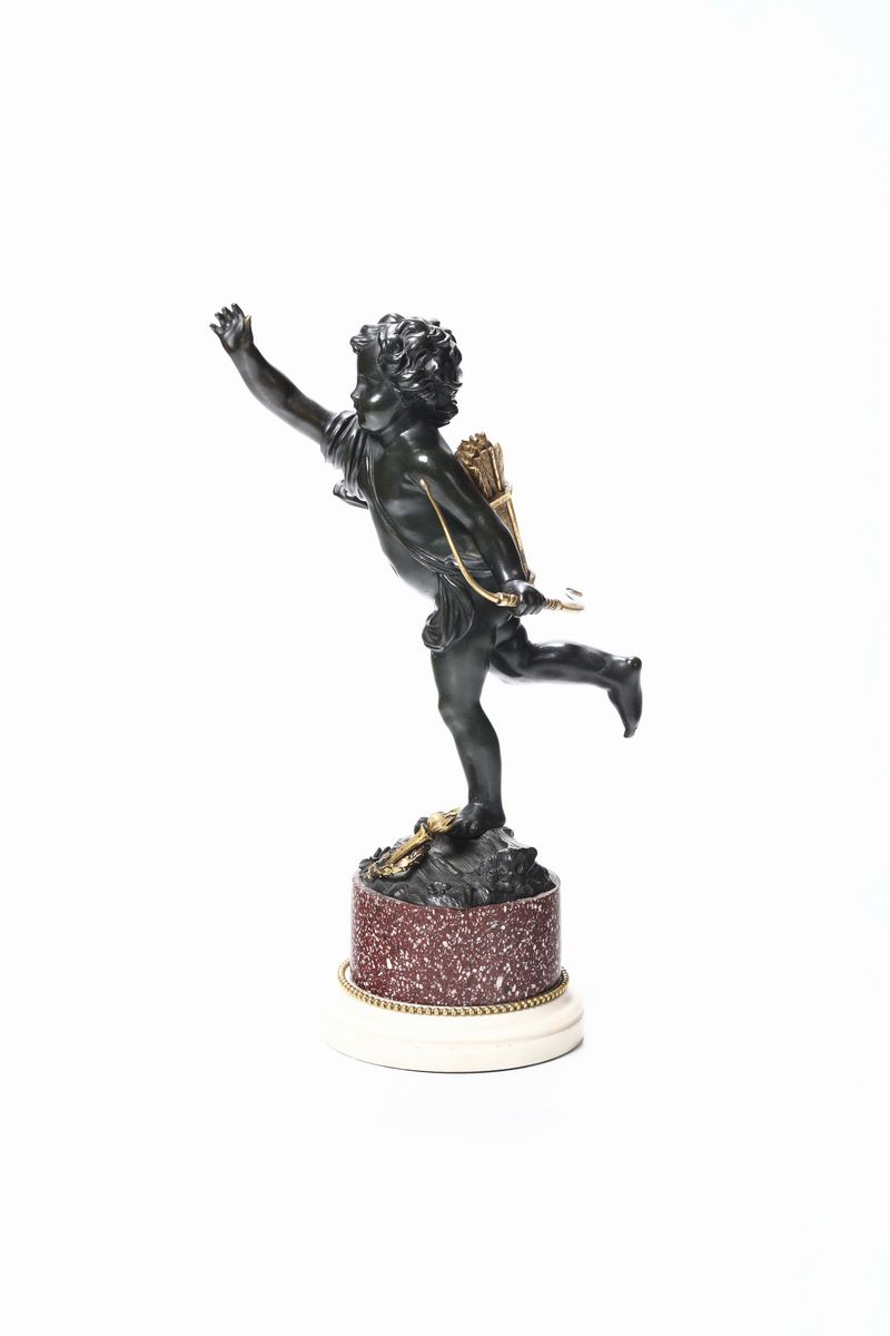 Cupido in Bronzo Fuso, Patinato, Dorato e Cesellato. Arte Neoclassica Francese o Italiana del XVI...