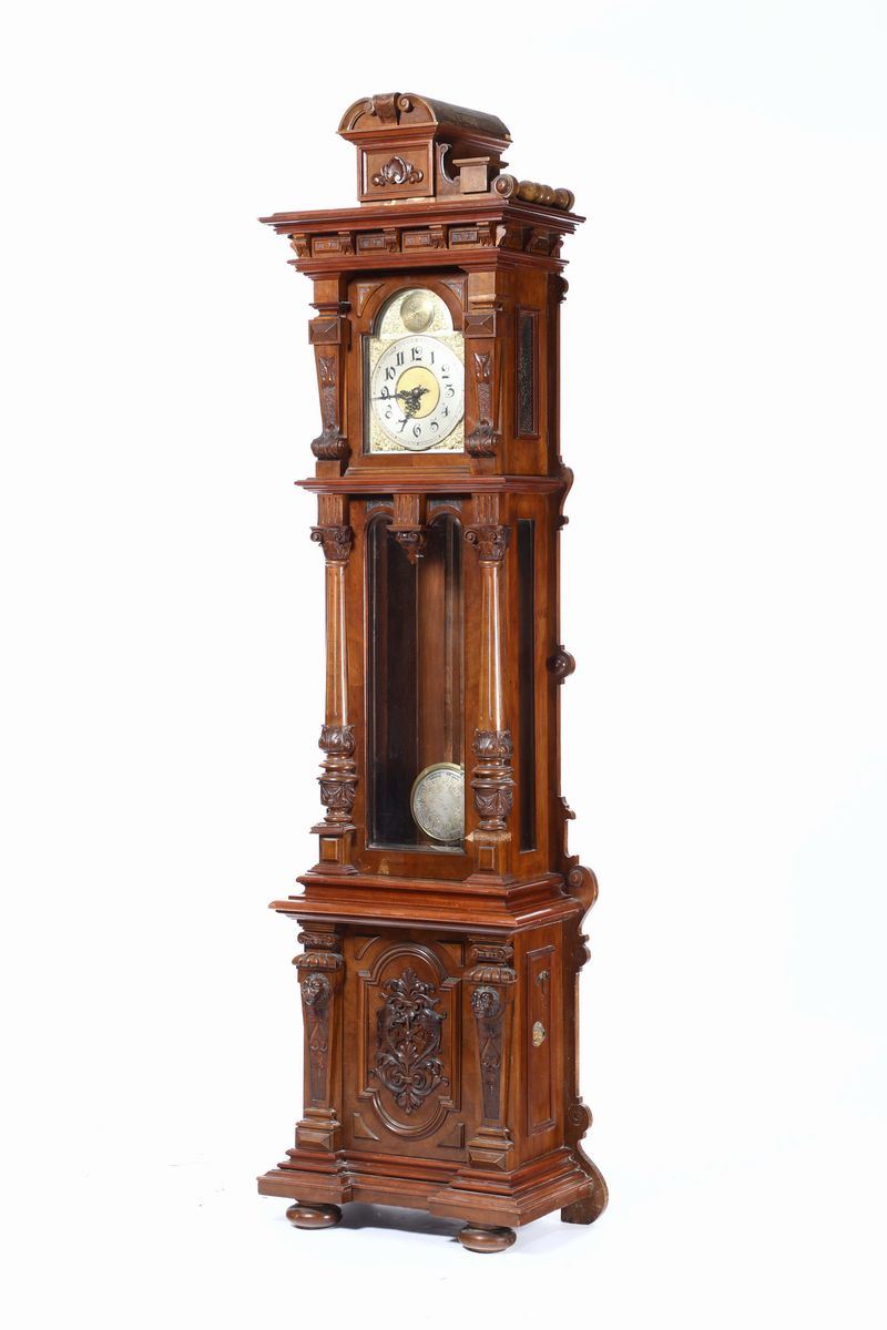 Orologio a colonna con cassa in legno intagliato, XIX secolo  - Asta Asta a Tempo antiquariato - II - Cambi Casa d'Aste