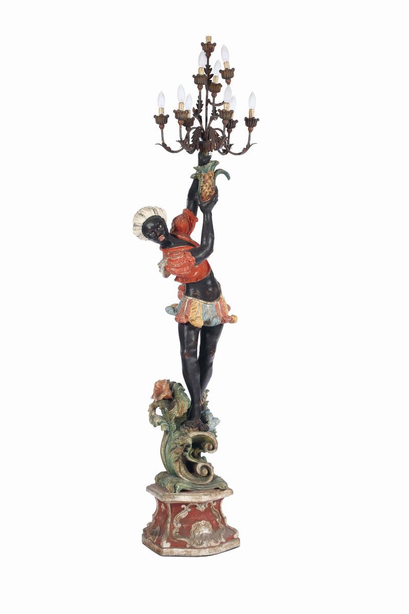 Moretto in legno ebanizzato e laccato in policromia, XIX secolo  - Asta Antiquariato - Cambi Casa d'Aste