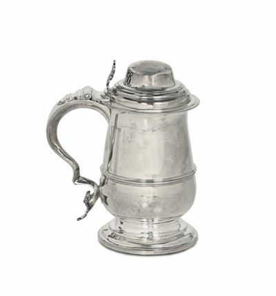 Tankard in Argento Fuso e Sbalzato, Argentiere Jas. Sutton, Londra 1778