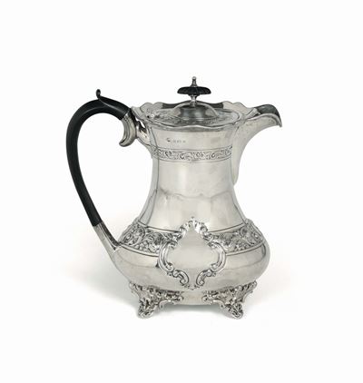 Teiera in Argento Sterling Fuso, Sbalzato e Cesellato. Brimingham 1830