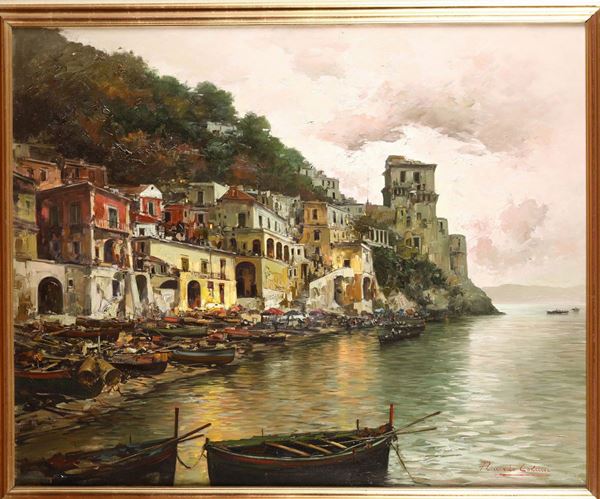 Riccardo Colucci (1937) Barche sulla spiaggia di Cetara