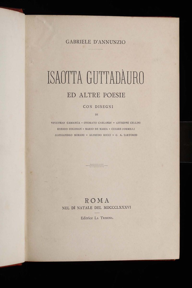 D'annunzio,gabrieleisaotta Guttadàuro ed Altre Poesie con Disegni..roma, Natale del 1886, Editric...