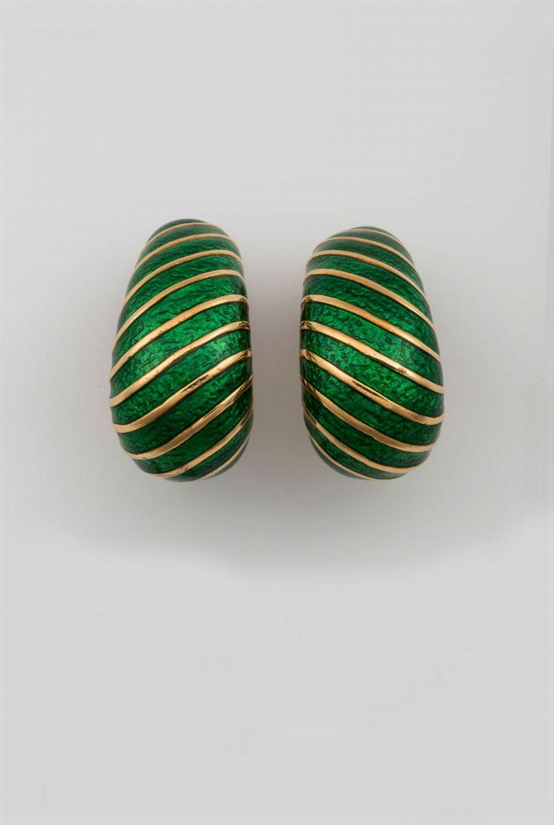 Pair of enamel and gold earrings. Signed David WEBB  - Auction Fine Jewels - Cambi Casa d'Aste