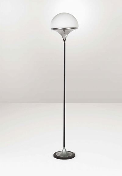 Lampada da Terra in Metallo con Diffusore in Vetro. Prod. Italia, 1960 Ca.
