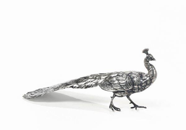 A silver peacock, Italy 20th century
