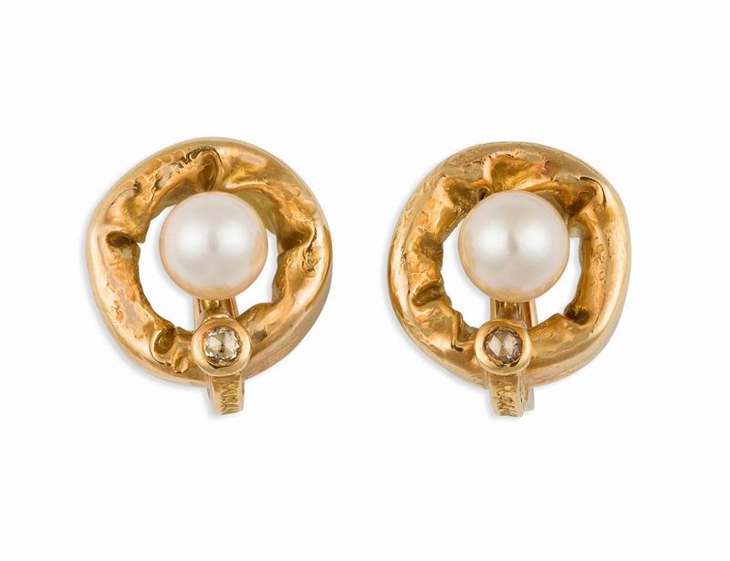 Misani. Orecchini con perla e rosetta di diamante  - Auction Vintage, Jewels and Bijoux - Cambi Casa d'Aste