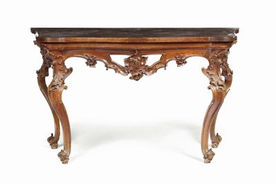 Console Barocchetto in Noce Intagliato, XIX Secolo