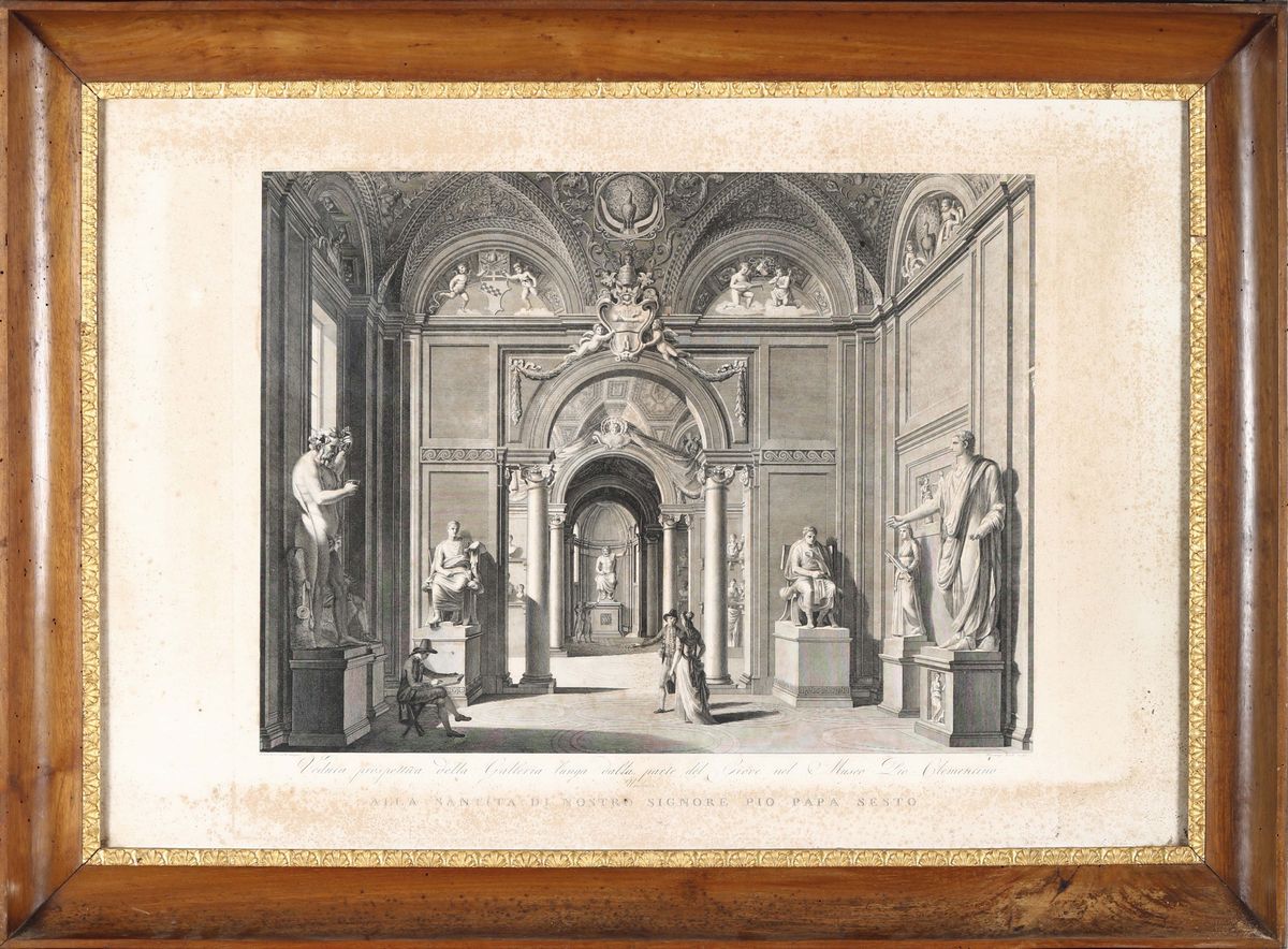 Sette Stampe Raffiguranti Vedute del Museo Pio Clementino, XIX Secolo