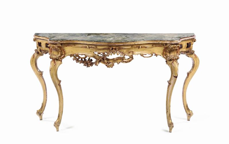 Console barocchetto in legno intagliato e laccato, XIX secolo  - Asta Antiquariato - Cambi Casa d'Aste