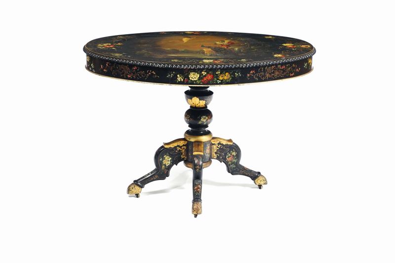 Tavolo ovale in legno ebanizzato e dipinto, XIX secolo  - Auction Fine Art - Cambi Casa d'Aste