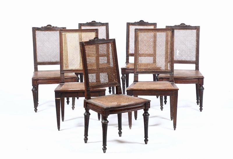 Insieme di sette sedie in noce, XIX secolo  - Auction Fine Art - Cambi Casa d'Aste