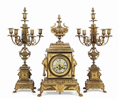 Trittico da Camino in Bronzo Dorato Napoleone III, Fine XIX Secolo